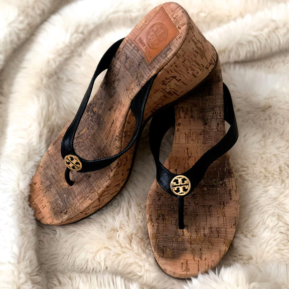 Tory Burch Shoes - Tory Burch Suzy Cork Wedge Thong Sandal Black